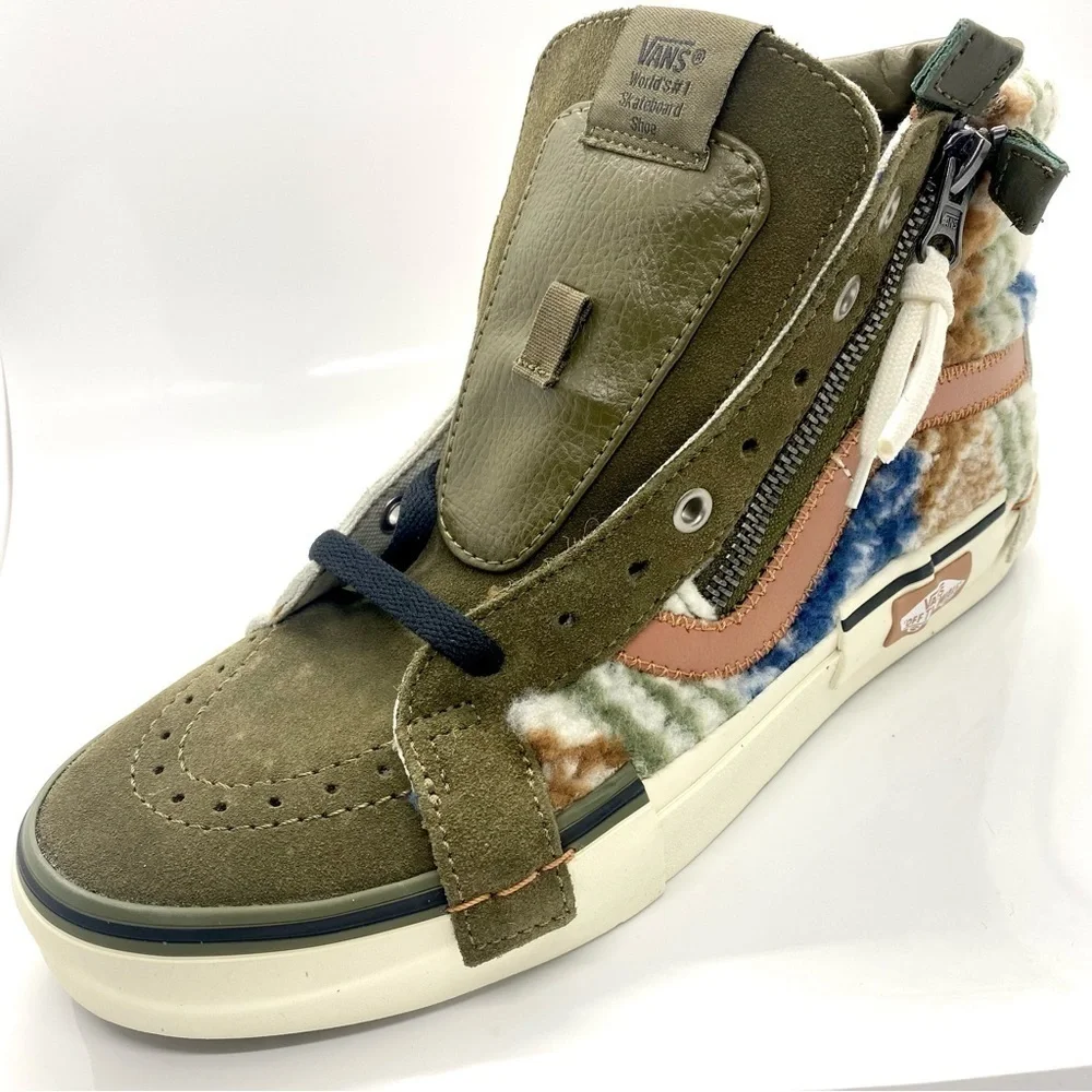 Vans Sk8-Hi Textile Tapestry Sherpa Leather High Top Sneakers Lace Up Zip Up 9